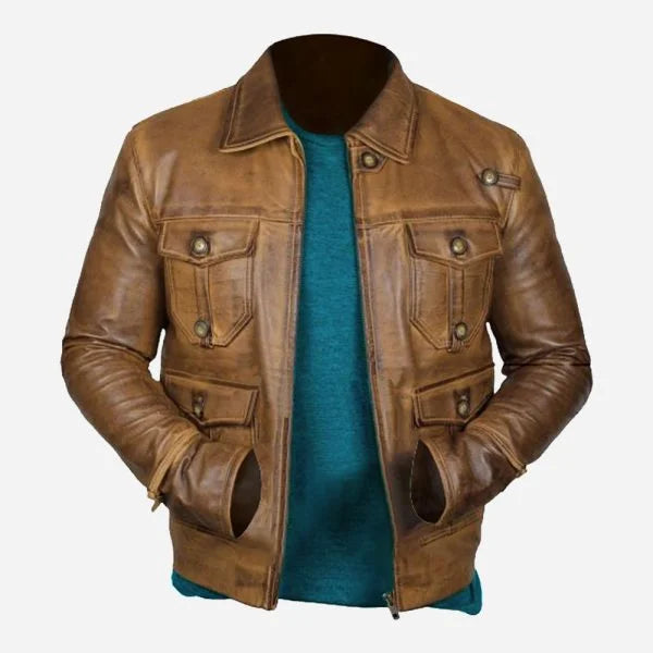 Expendable Rough Vintage Cognac Leather Jacket - 6
