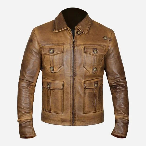 Expendable Rough Vintage Cognac Leather Jacket - 6