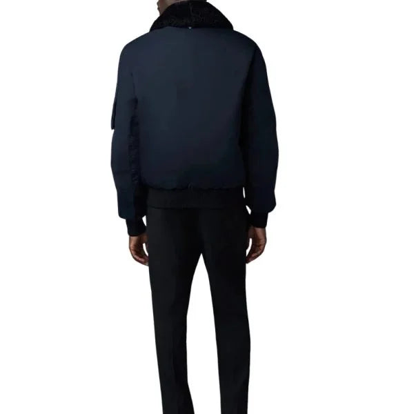 Black Shearling Collar Bomber Jacket