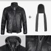 Mens Black Hooded Bomber Jacket