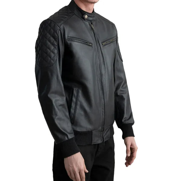 Sven Black Leather Bomber Jacket