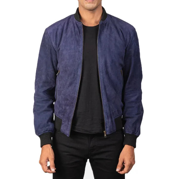 Shane Blue Suede Bomber Jacket