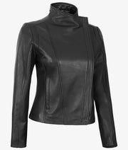 Women Black Asymmetrical Leather Jacket