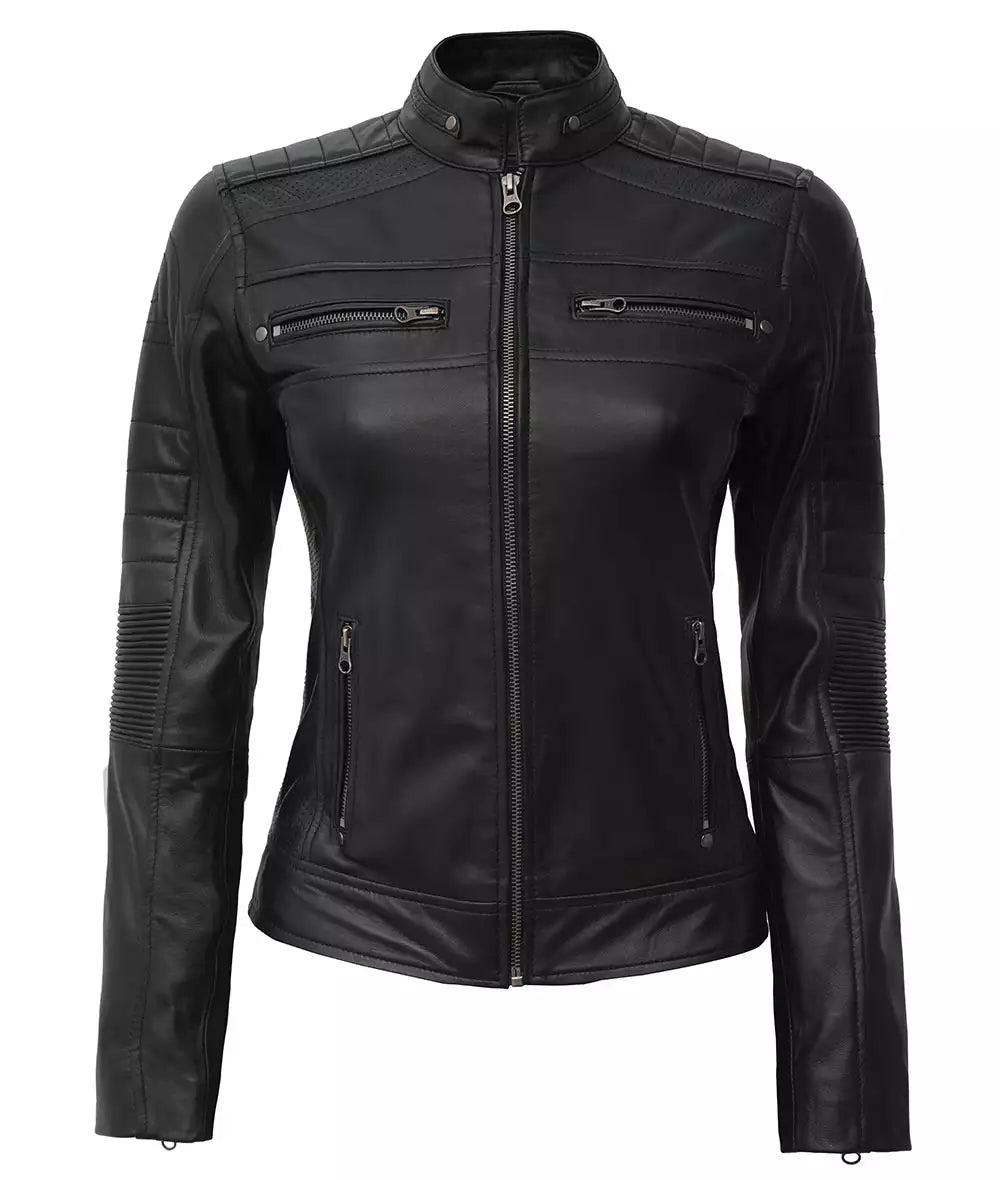 Women Cafe Racer Leather Jacket